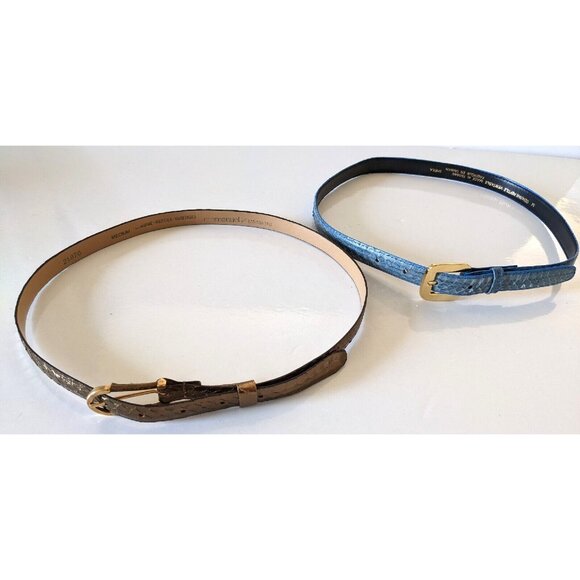Lot Of Two Women's Skinny Belts Genuine Reptile Leather Blue Gold 5 Holes Size M - Picture 4 of 12